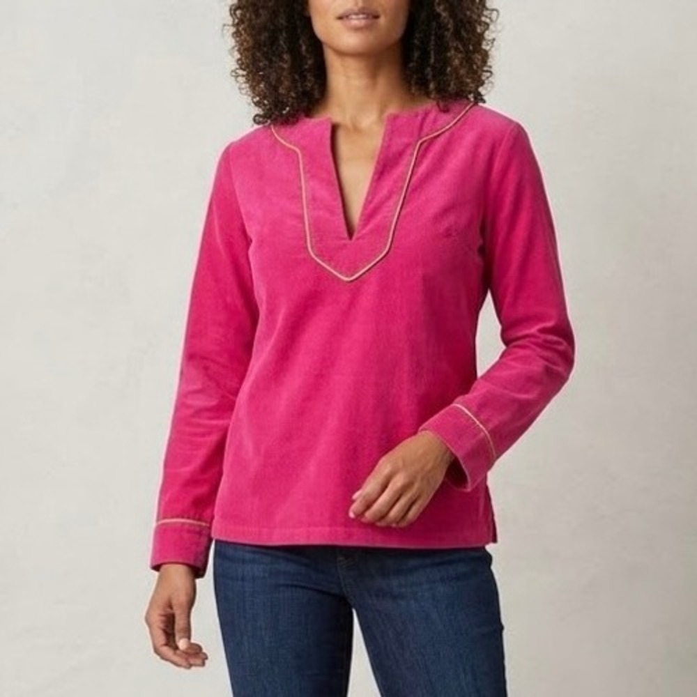 Pears and Bears Y2K Corduroy Split Neck Tunic Top Pink Women Size 4